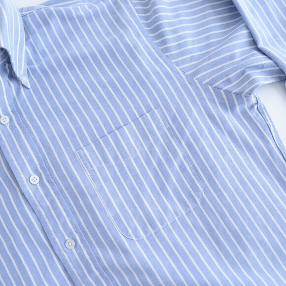 Vintage 90s L.L. Bean Blue & White Stripe Button-Down Chambray Dress Shirt 16-36 - Picture 9 of 10